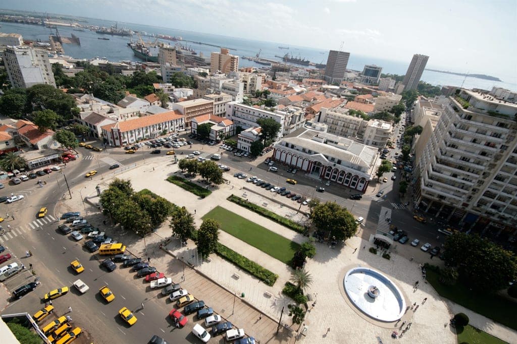 Vue aérienne de la Place de l'Indépendance, Dakar